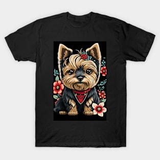 Super Cute Yorkshire Terrier Puppy Portrait T-Shirt